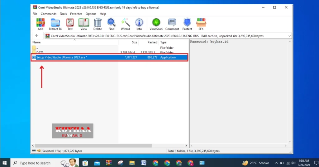 This picture shows to run exe file of Corel Video Studio