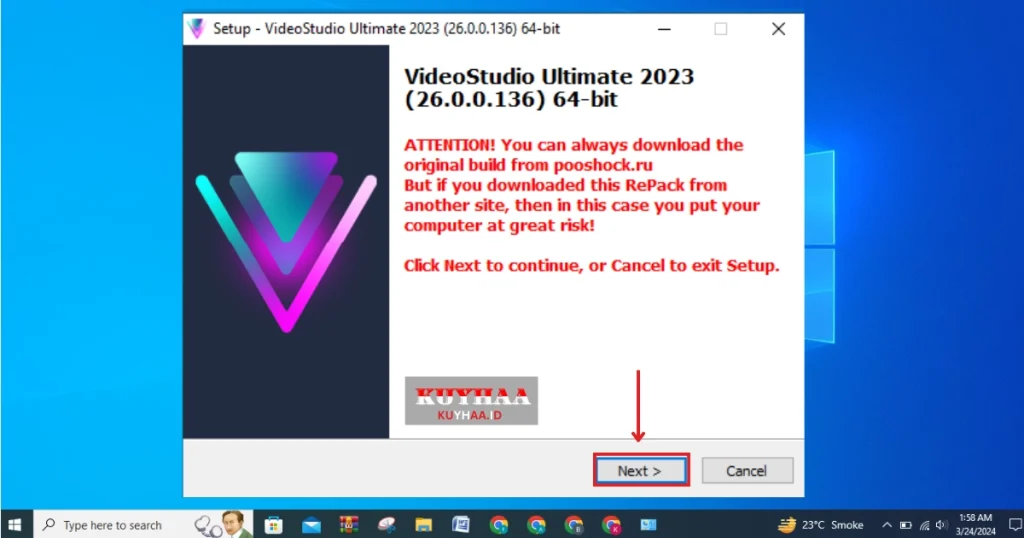 This picture shows the installation wizard of Corel Video Studio