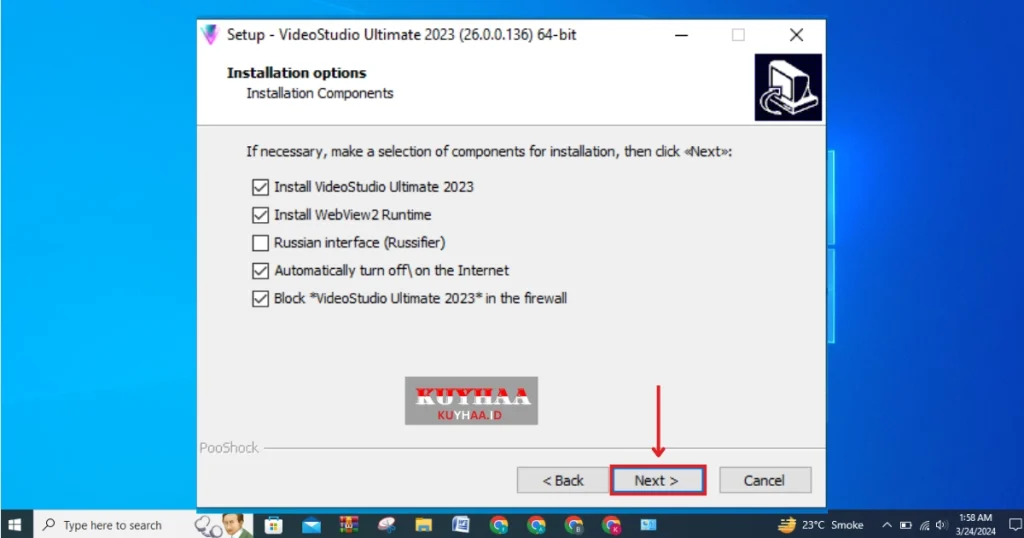 This picture shows to select additional options
