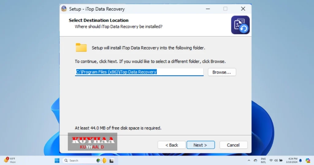 This picture shows to specify the folder of iTop Data Recovery Pro