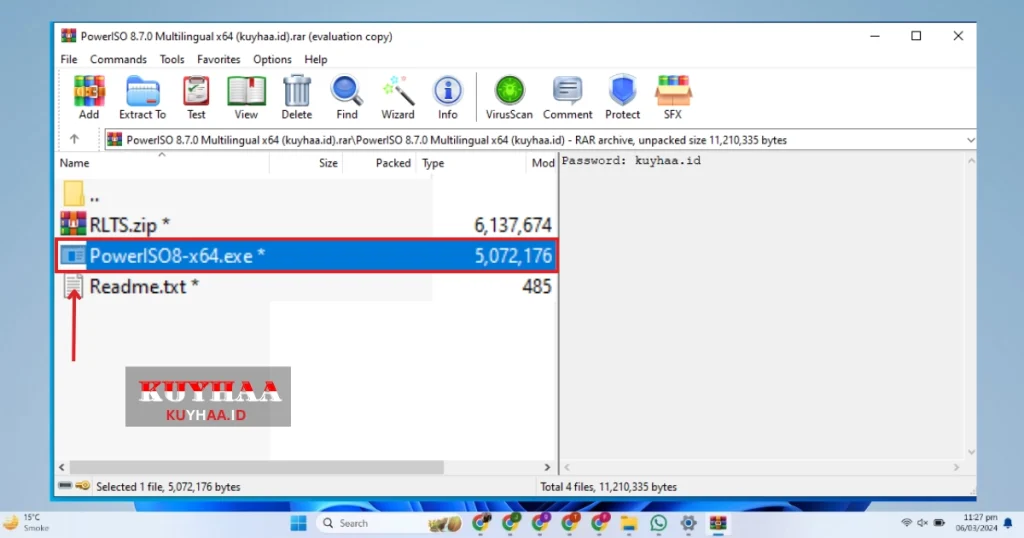 This picture shows to open PowerISO exe file