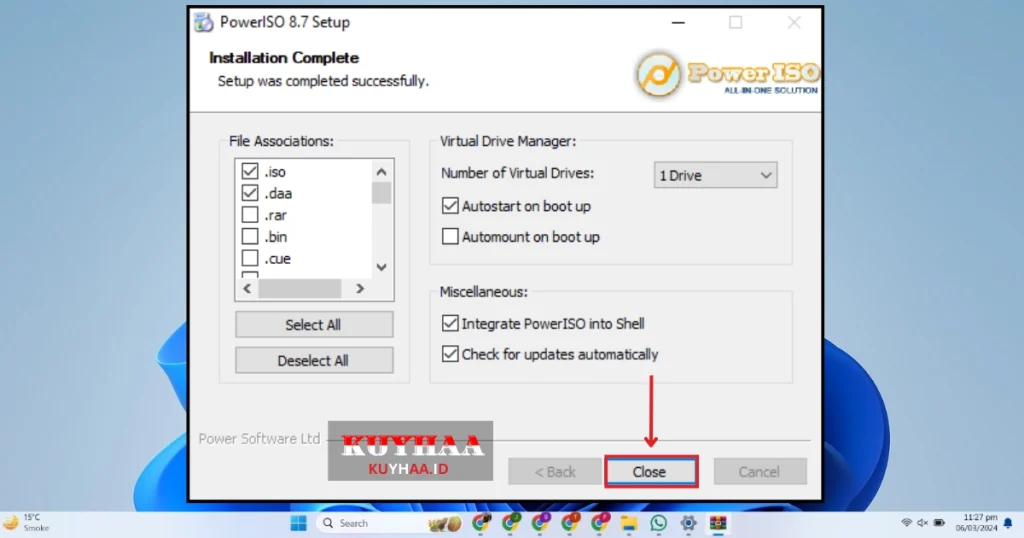 This picture shows to close PowerISO setup