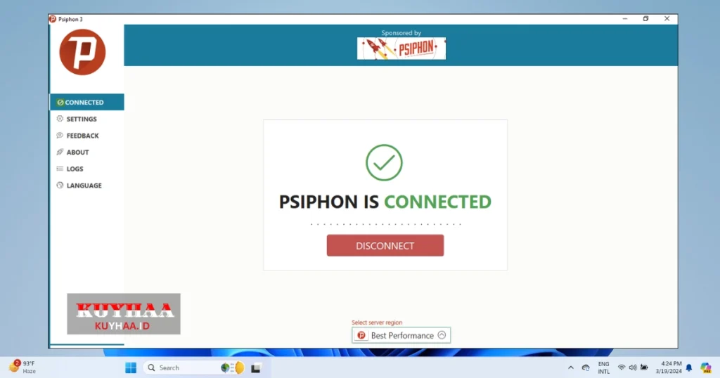 This picture shows the interface of Psiphon