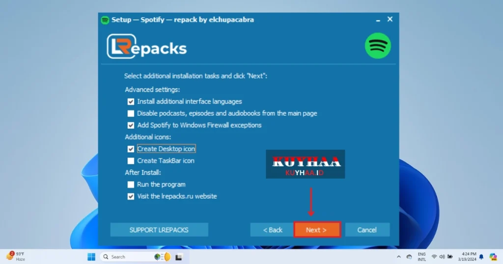 This picture shows to select additional tasks of Spotify