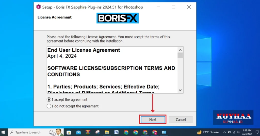 Accept the Agreement of Boris FX Sapphire Plug-ins