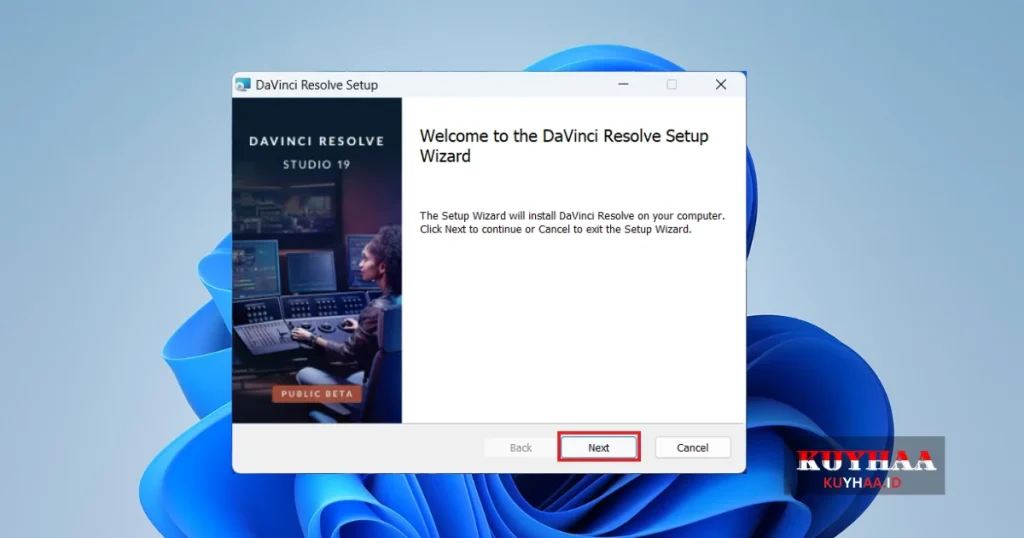 Davinci Resolve Setup wizard will start