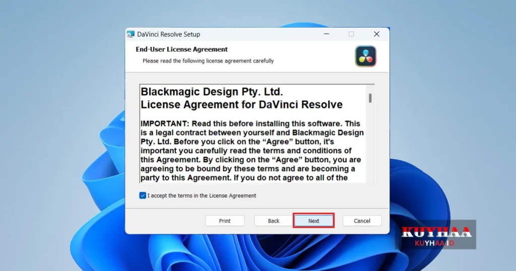 Accept End-user License Agreement