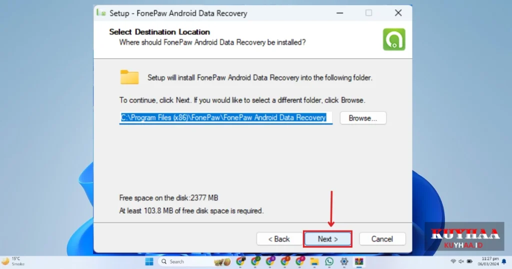 path the desitination location for FonePaw Android Data Recovery installation