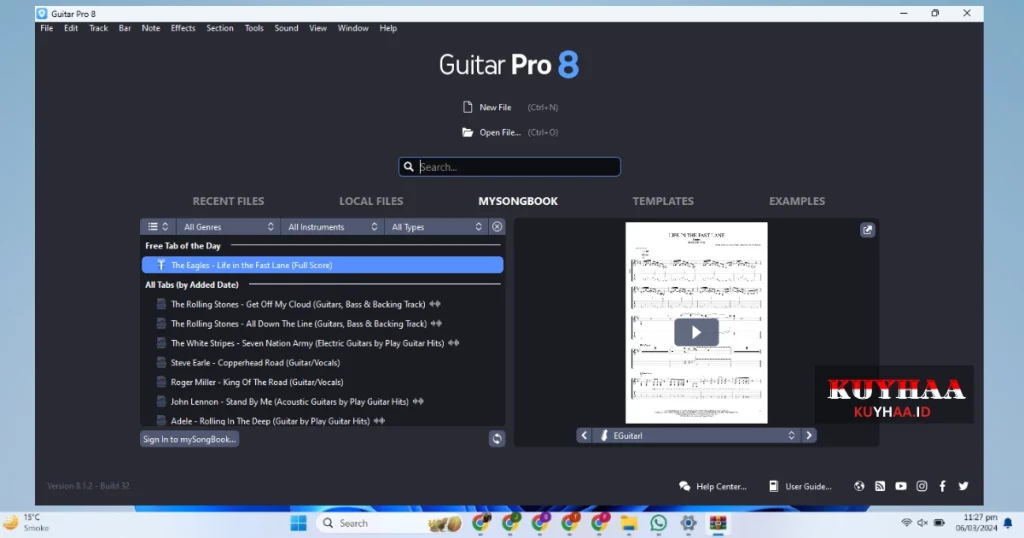 This picture shows the interface of Guitar Pro