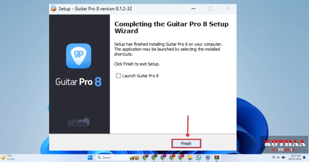 This picture shows to close the installation wizard of Guitar Pro