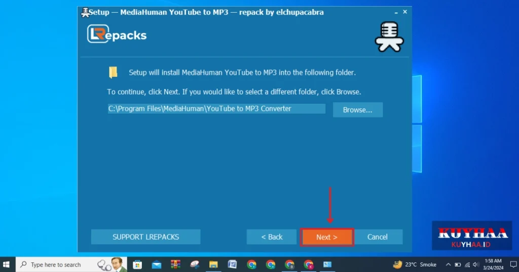 Select MediaHuman YouTube To MP3 Converter installation location