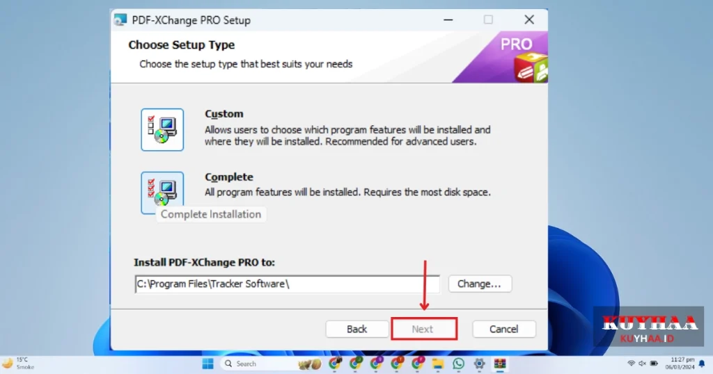 This picture shows to specify the folder for installation