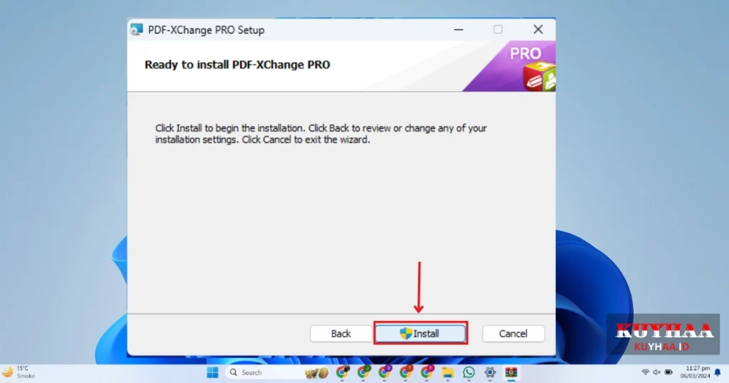 This picture shows to click Install of PDF-XChange Editor Plus