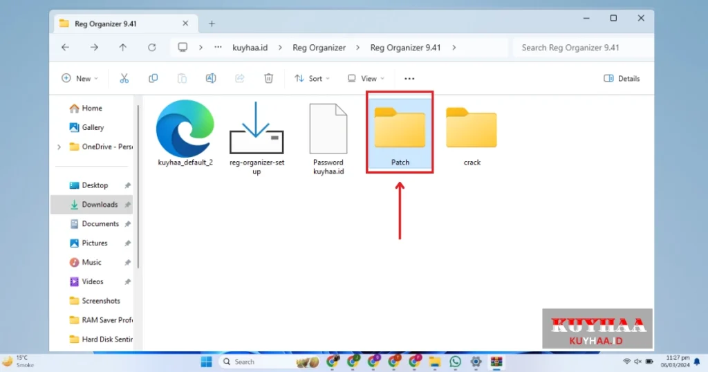 This picture shows to open patch folder of Reg Organizer