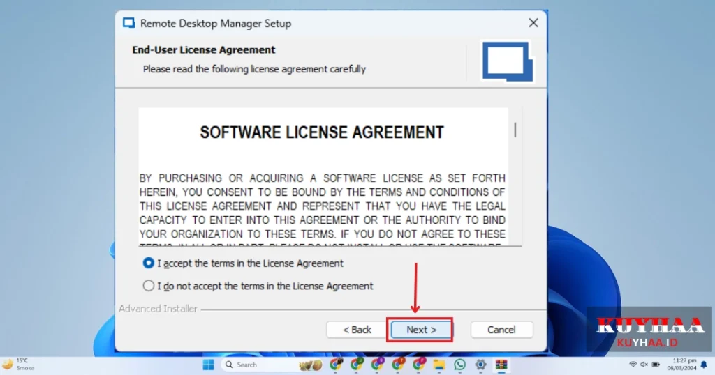 Accept software license agreement