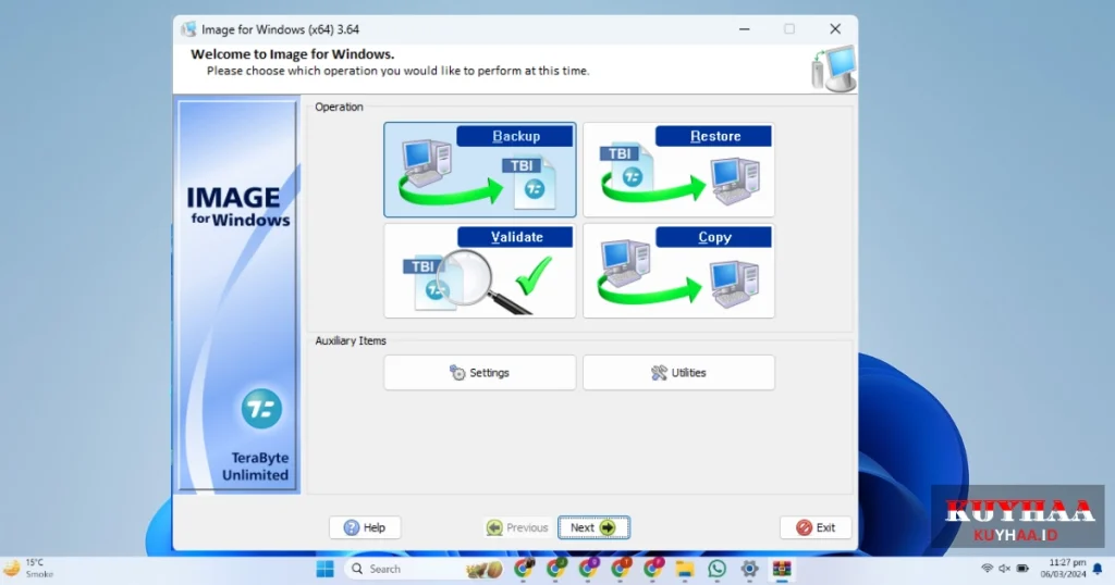 This picture shows the interface of TeraByte Drive Image Backup & Restore Suite