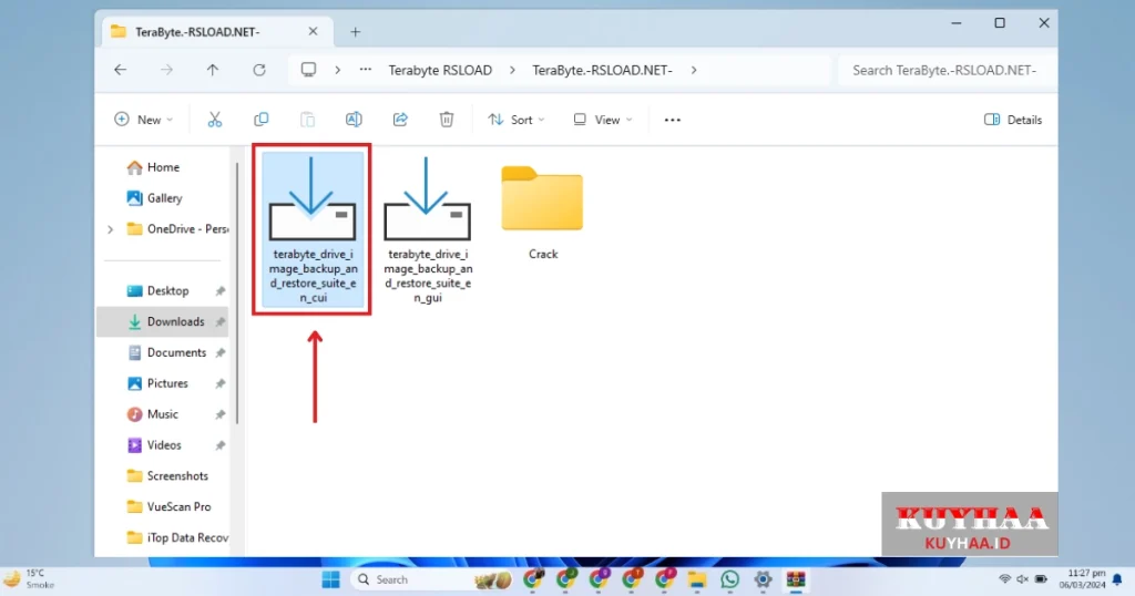 This picture shows to run the setup of TeraByte Drive Image Backup & Restore Suite