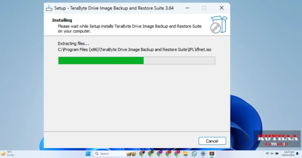 This picture shows the instalaltion of TeraByte Drive Image Backup & Restore Suite