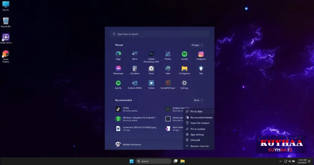 Windows 11 Pro Lite Kuyhaa Start Menu