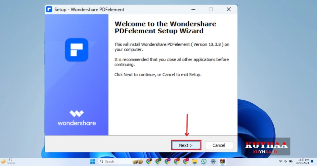 This picture shows the installation wizard of Wondershare PDFelement Pro