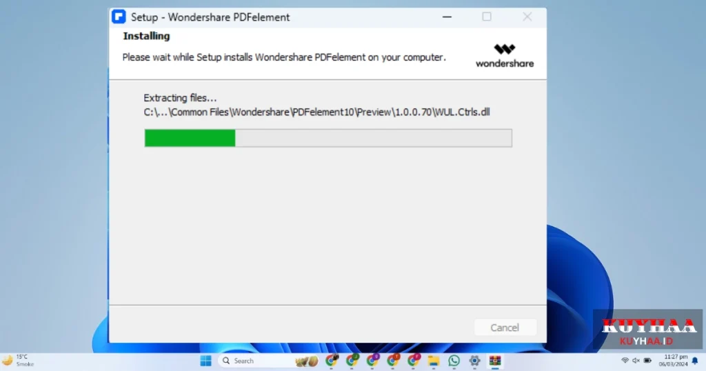 This picture shows the installation of Wondershare PDFelement Pro