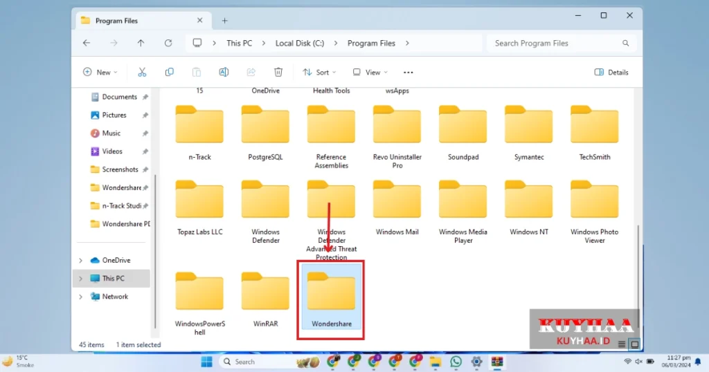 This picture shows to open Wondershare folder