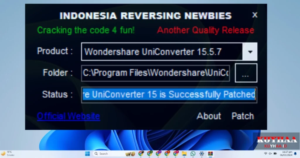 This picture shows the patching status of Wondershare UniConverter