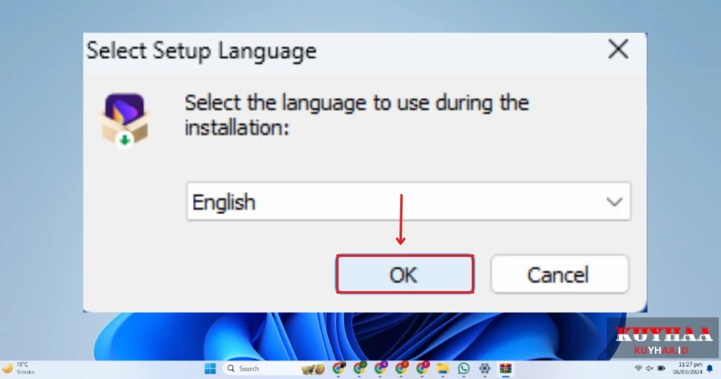 This picture shows to select the setup language of Wondershare UniConverter