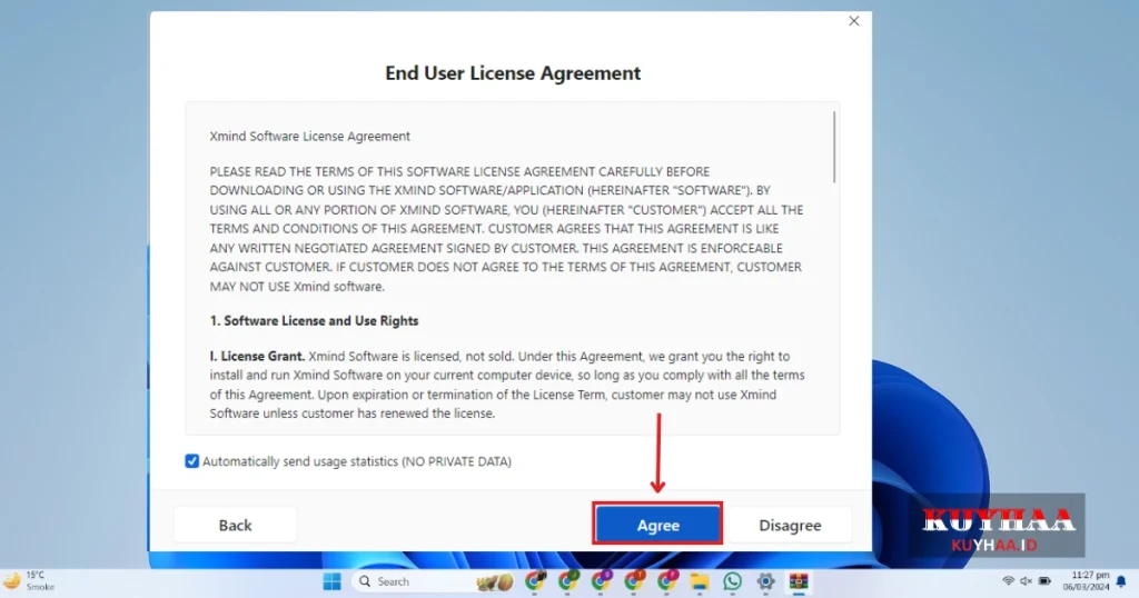 This picture shows to accept the agreement of XMind