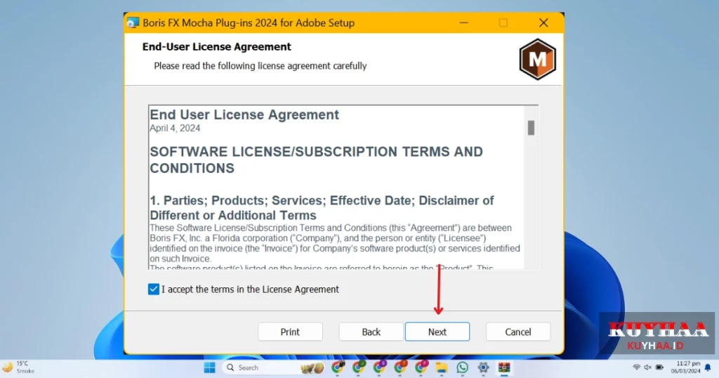 Accept license agreement of Program