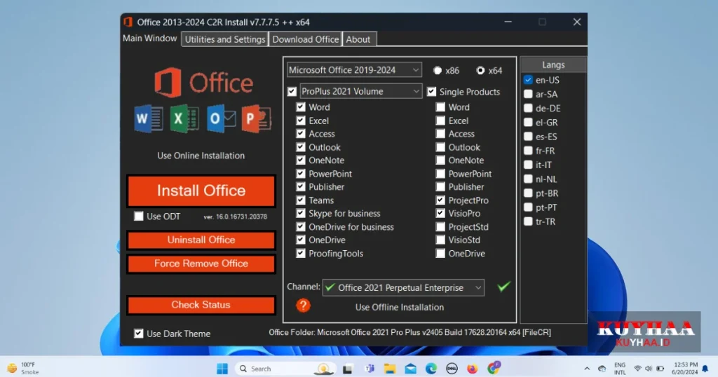 click on install office then installation Microsoft Office 2021 Professional Plus continue