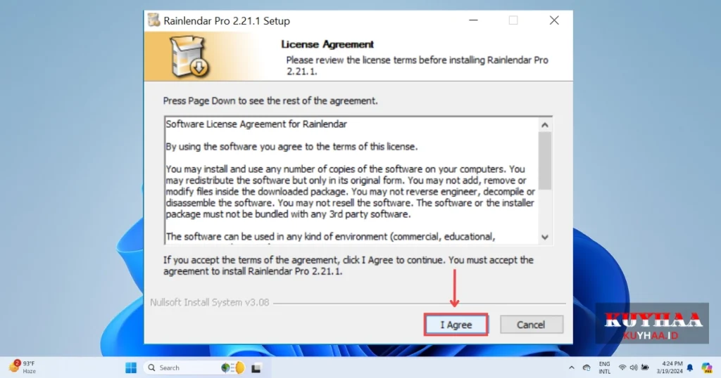 Accept the License Agreement of Rainlendar Pro 