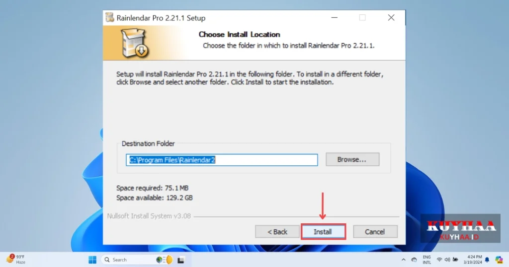 Choose the Installation Location  and Click on Install Button.