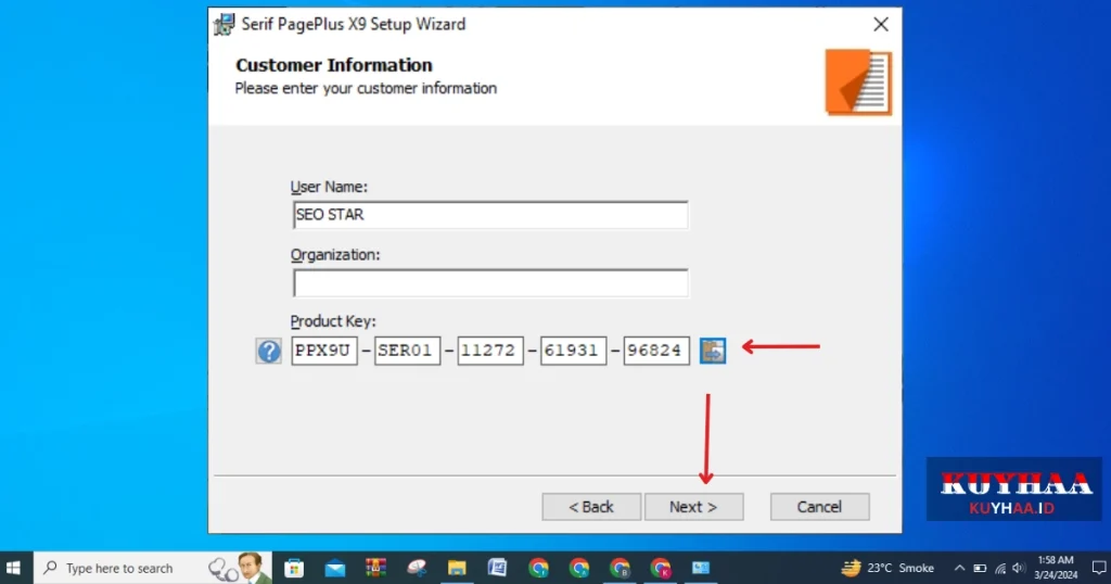 Enter Serif PagePlus X9 Product Key