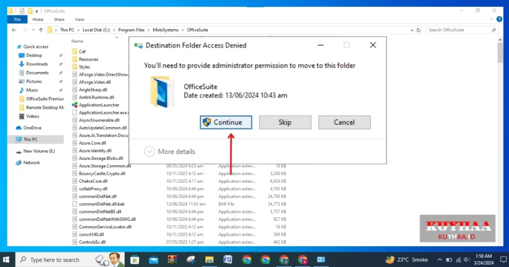 click continue to paste in OfficeSuite Premium folder