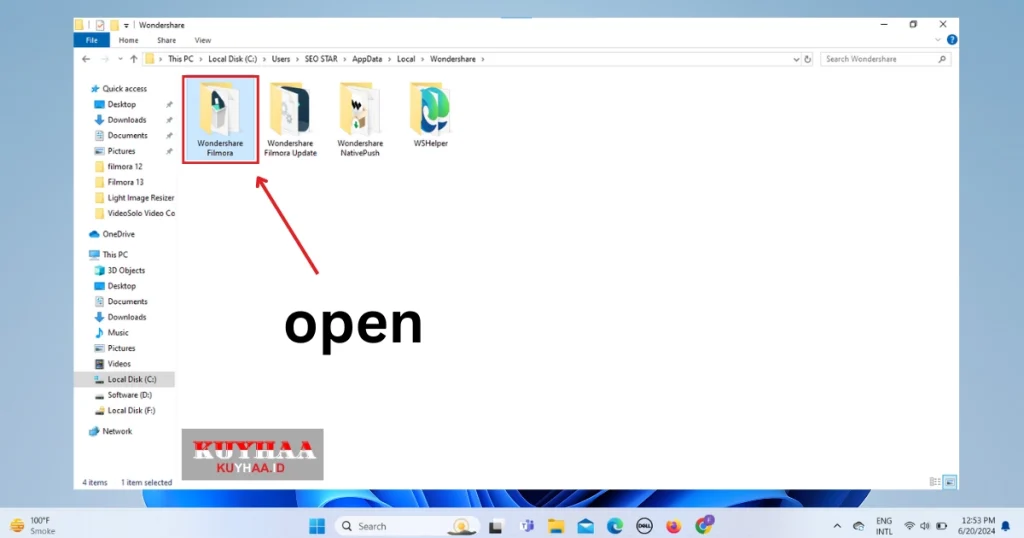 Open Wondershare Filmora folder