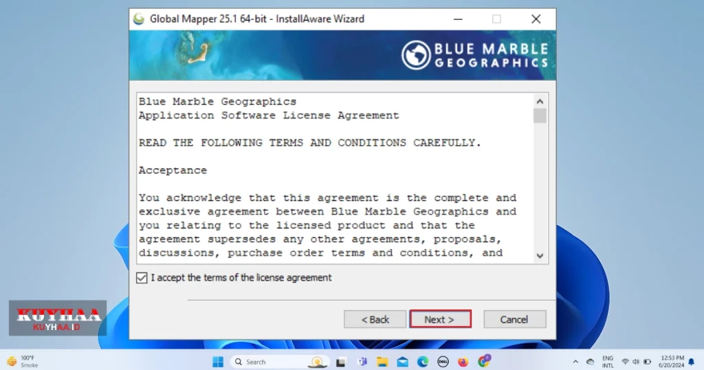 accept the license agreement of Global Mapper