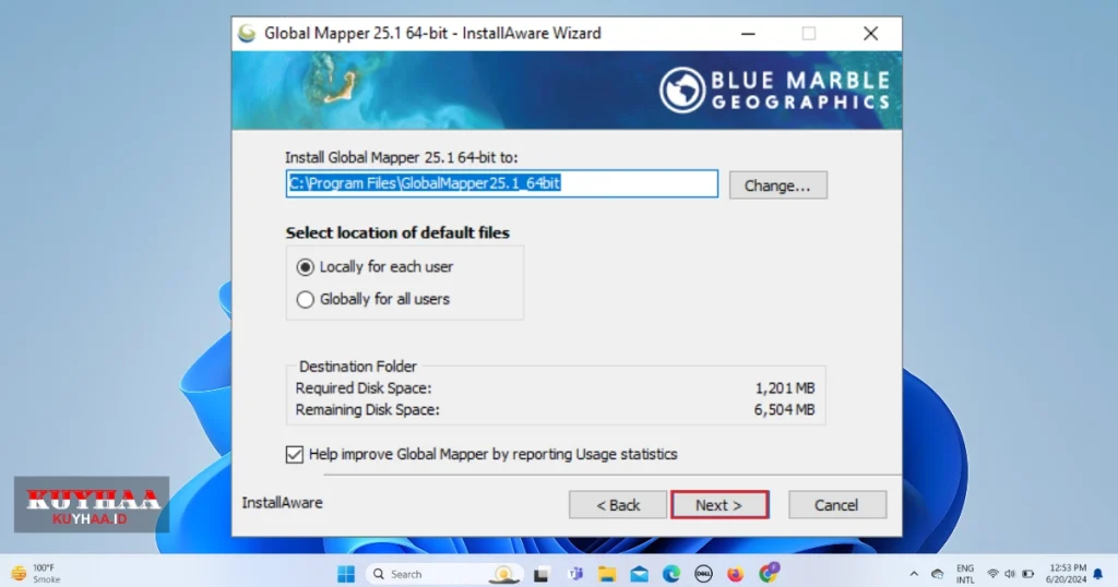 Global Mapper installation location