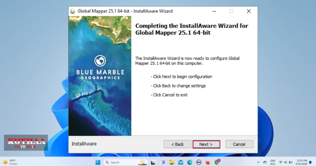 Installation Wizard complete click on Next