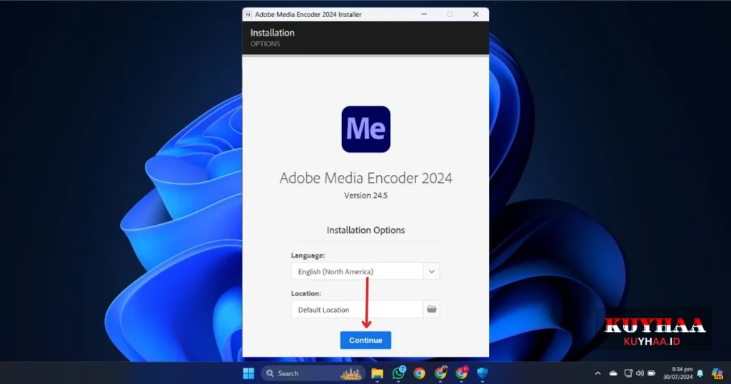 click on Continue then start installation of Adobe Media Encoder