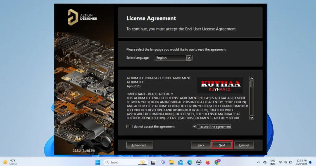 accept the license agreement