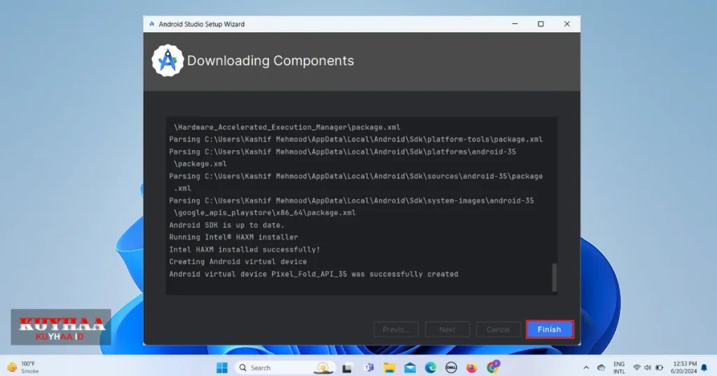 Downloading Android Studio components Complete