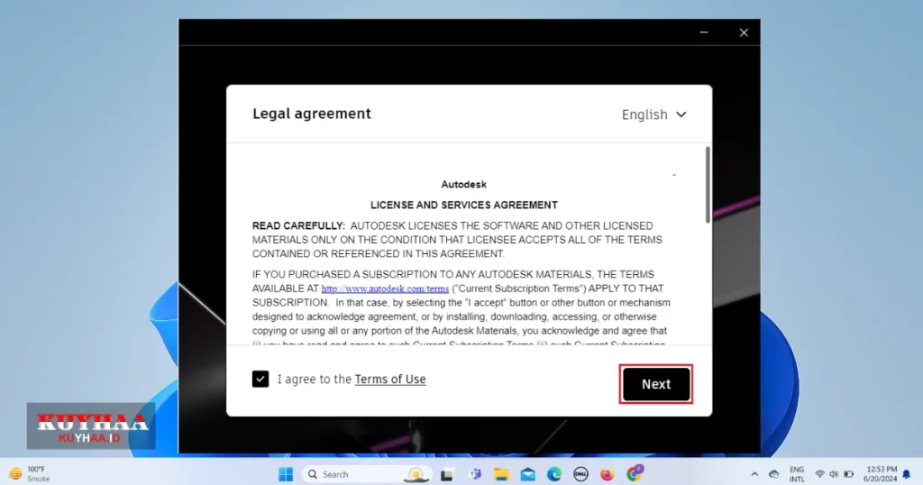 accept license agreement of AutoCAD Civil 3D