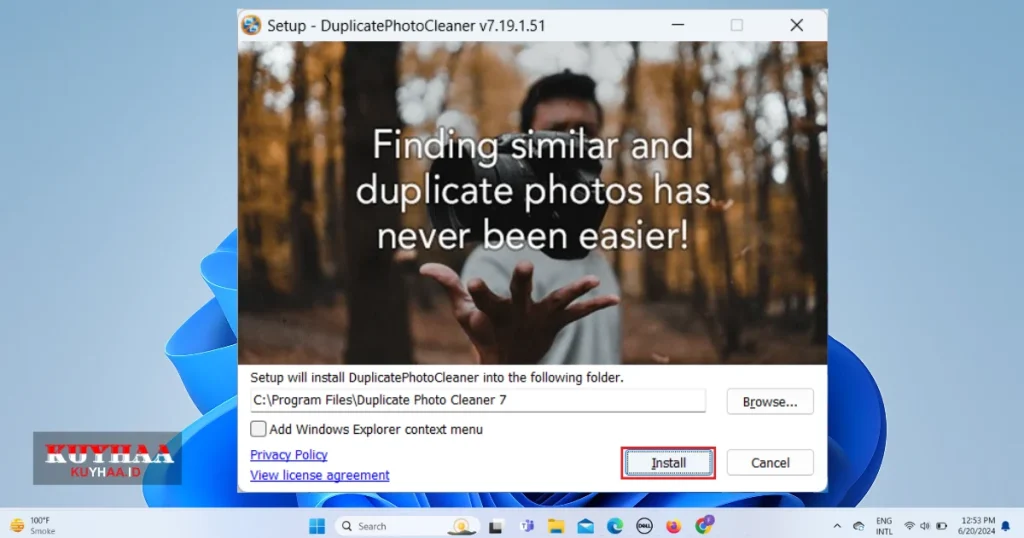 Select installation location of Duplicate Photo Cleaner