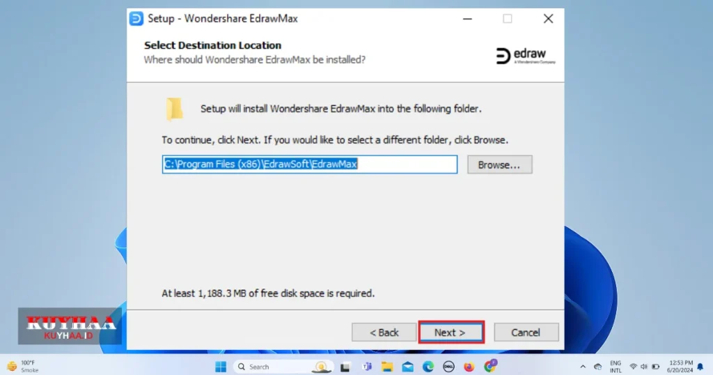 select installation location of Wondershare EdrawMax Ultimate