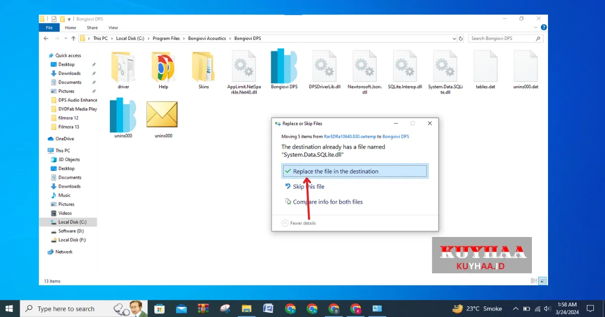 replace files in destination 
