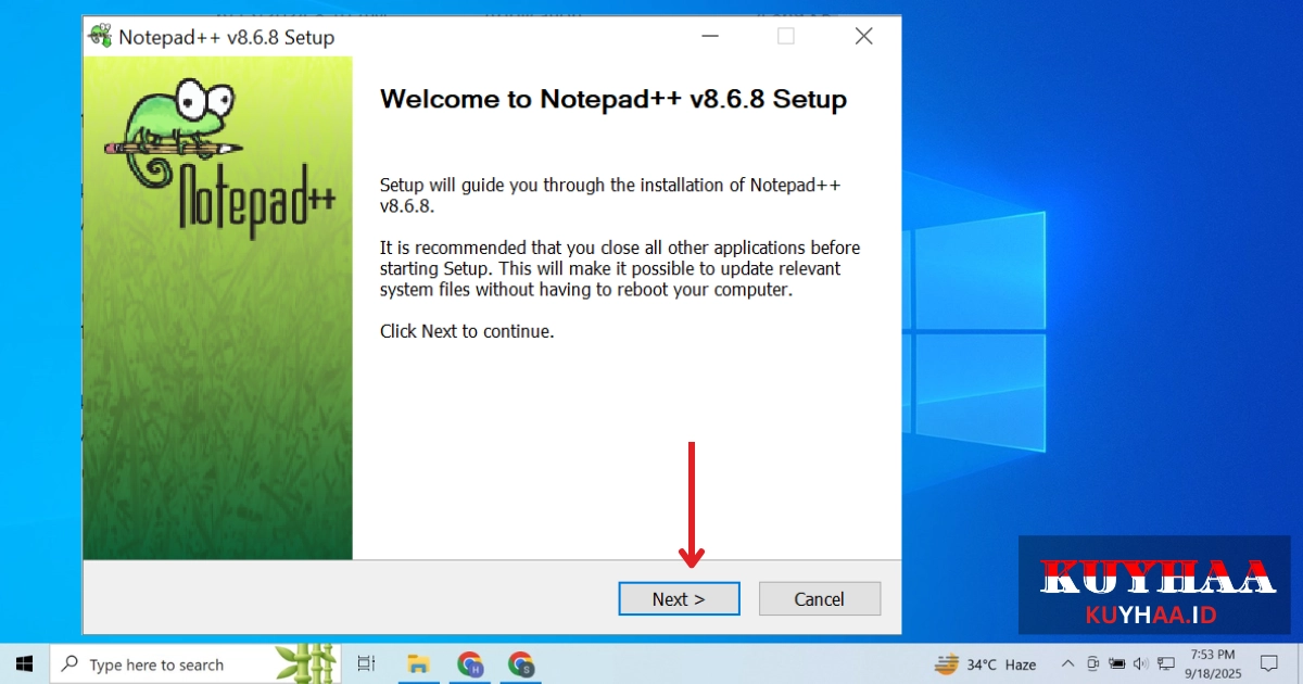 The installation wizard will start