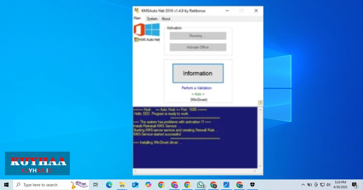 KMSAuto Net Windows 10 Activation will start